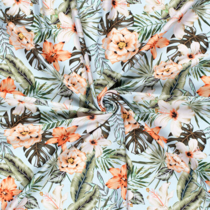 Funktions und Badeanzugstoff Recycled LSF50 Blumen - hellblau