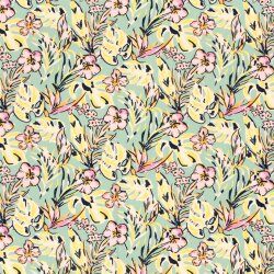 Funktions und Badeanzugstoff Recycled LSF50 tropische Blumen - gelb