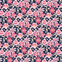 Funktions und Badeanzugstoff Recycled LSF50 rosa Blüten - dunkelblau