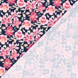 Funktions und Badeanzugstoff Recycled LSF50 rosa Blüten - dunkelblau