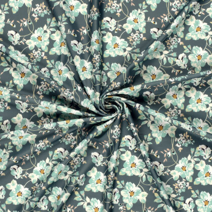 Funktions und Badeanzugstoff Recycled LSF50 Blüten - stahlblau