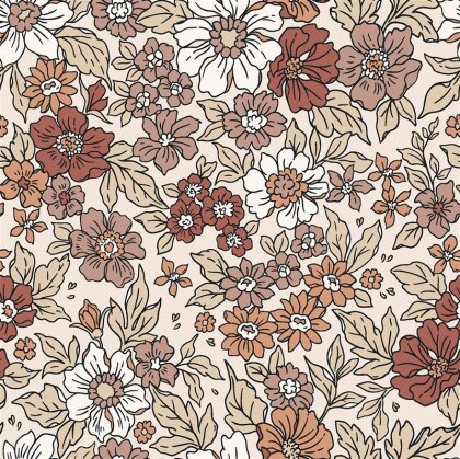 Baumwolljersey Herbstblumen - cremebeige