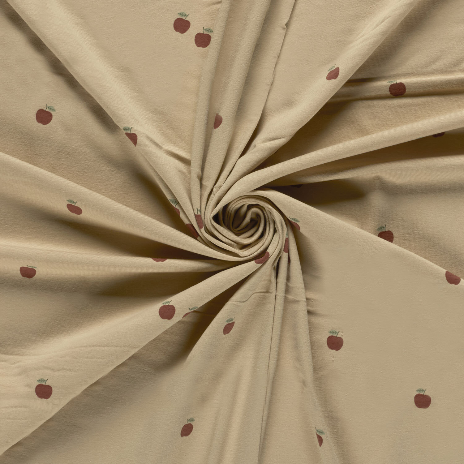 Baumwolljersey rote Äpfelchen - cremebeige