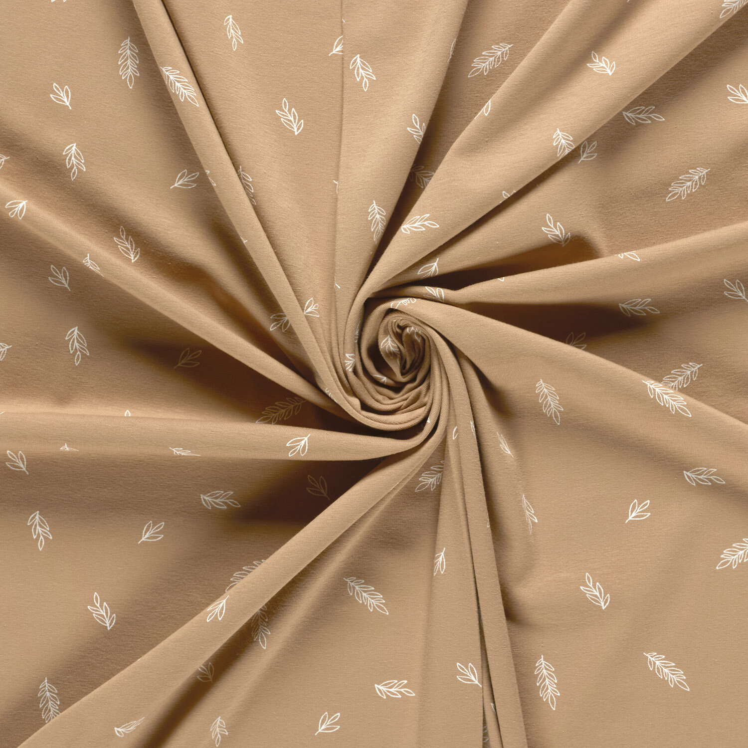 Baumwolljersey Blätterzeichnungen - hellnougat