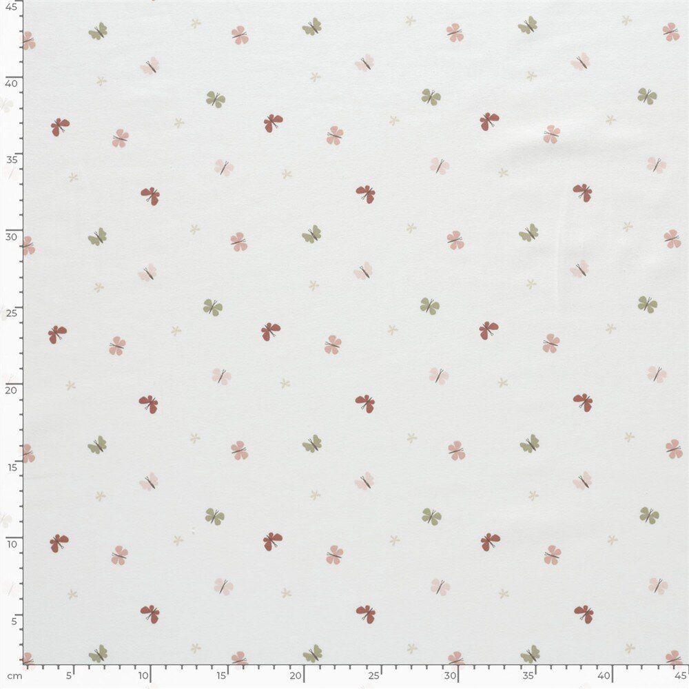 Baumwolljersey kleine bunte Schmetterlinge - creme