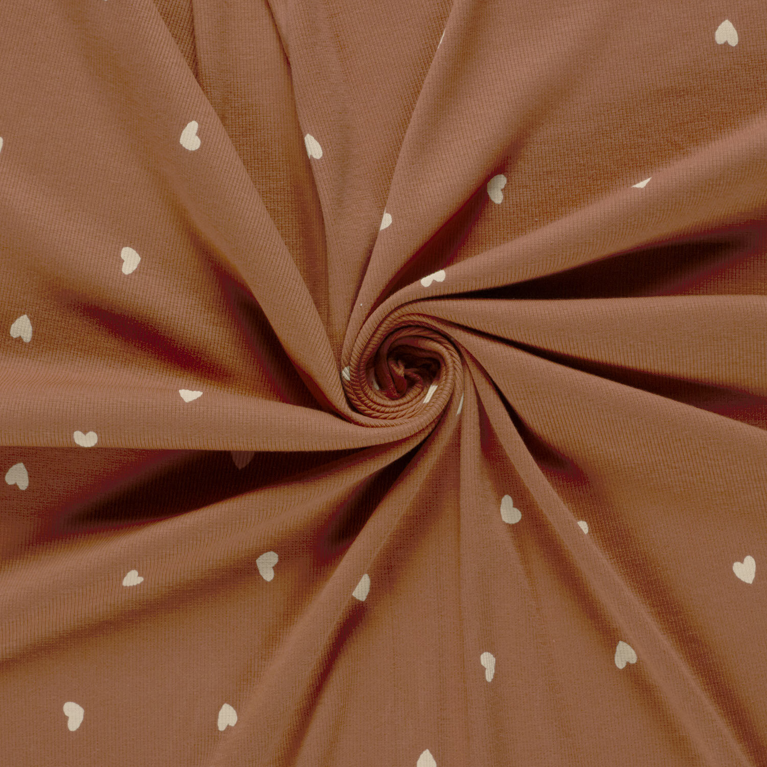 Rippenjersey  kleine Herzen - altziegelrot