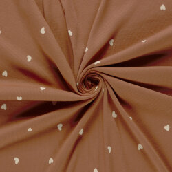 Rippenjersey  kleine Herzen - altziegelrot