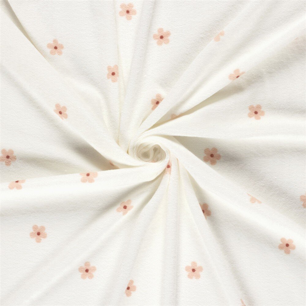 Stretch Frottee rosa Blümchen - creme