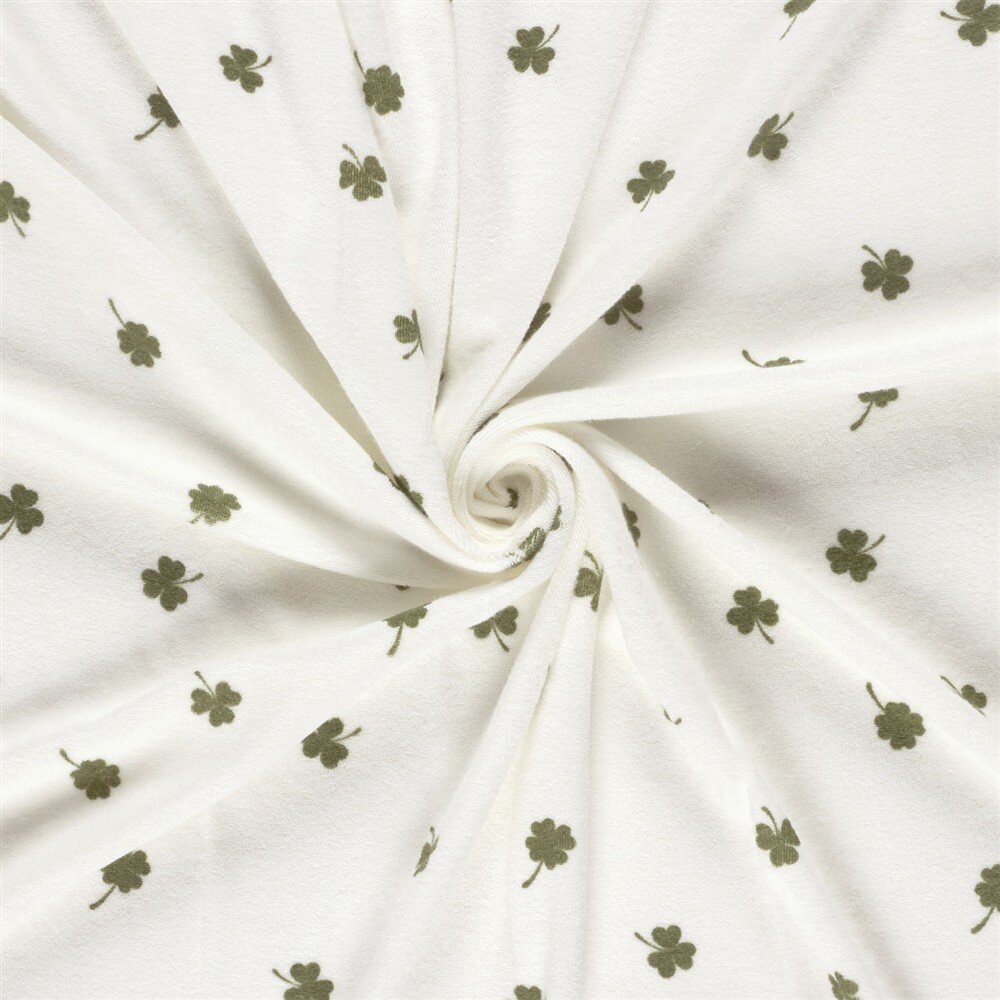 Stretch Frottee Kleeblätter - creme