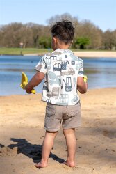 French Terry blaue Fahrzeuge - creme