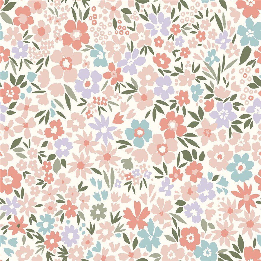 Baumwolljersey Pastell Blumen - creme