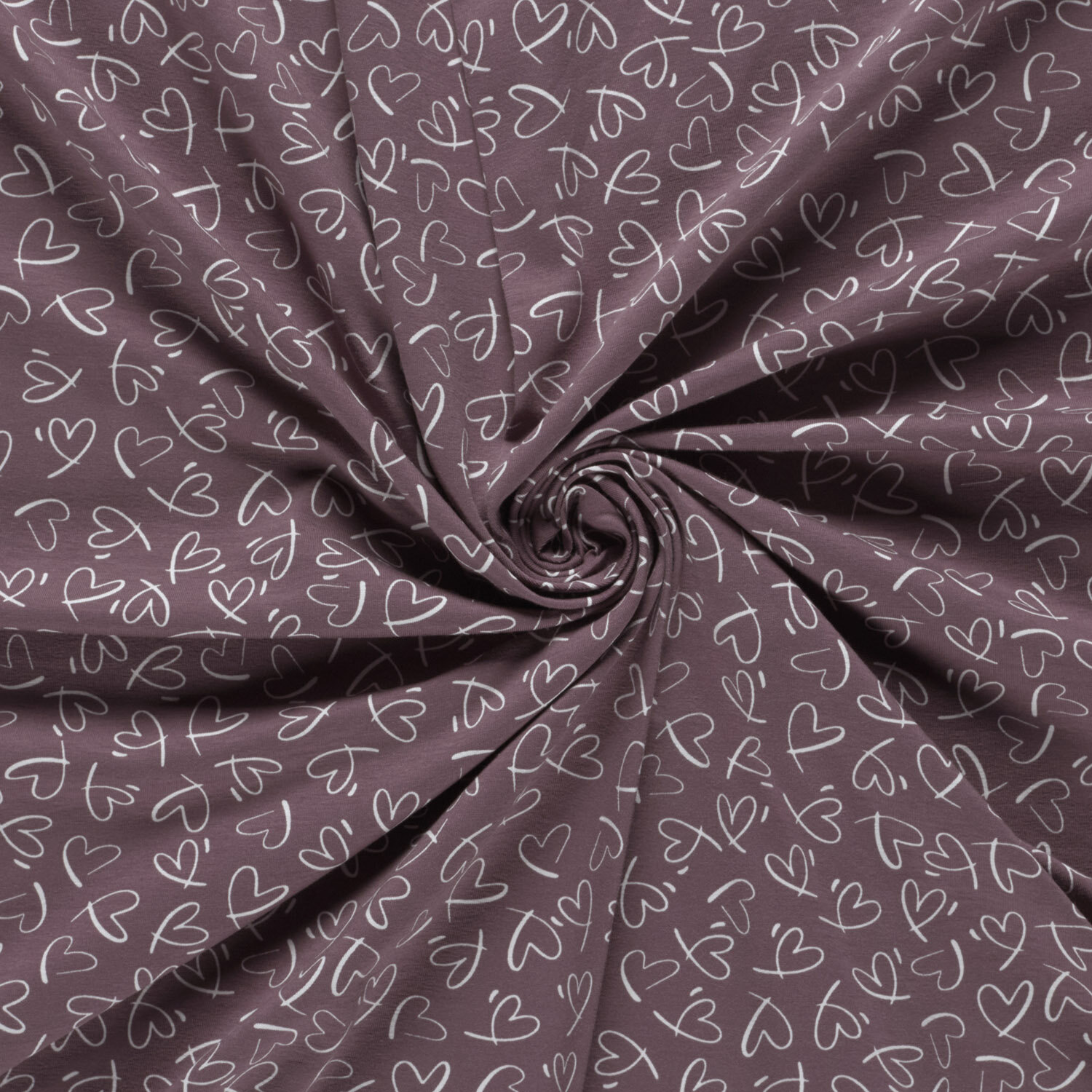 Baumwolljersey Herzzeichnungen - altpflaume