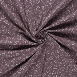 Baumwolljersey Herzzeichnungen - altpflaume