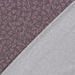 Baumwolljersey Herzzeichnungen - altpflaume