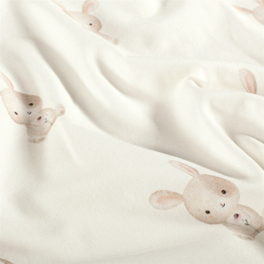Baumwolljersey BIO~Organic Digital süße Hasen - wollweiß - creme