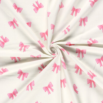 French Terry BIO~Organic Digital pinke Schleifen - wollweiß - creme
