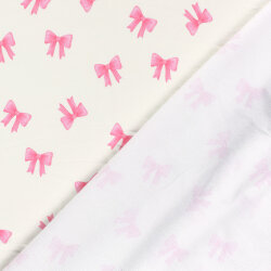 French Terry BIO~Organic Digital pinke Schleifen - wollweiß - creme