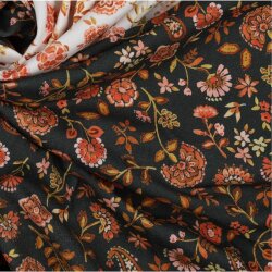 0,8 Meter - BaumwollJersey Digital Paisley Blumen - dunkeloliv