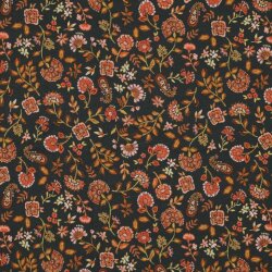 0,8 Meter - BaumwollJersey Digital Paisley Blumen - dunkeloliv