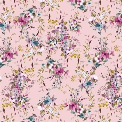 0,5 Meter - Baumwolljersey Digital Blumen - hellrosa