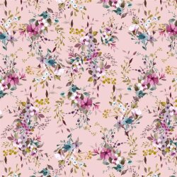 0,5 Meter - Baumwolljersey Digital Blumen - hellrosa