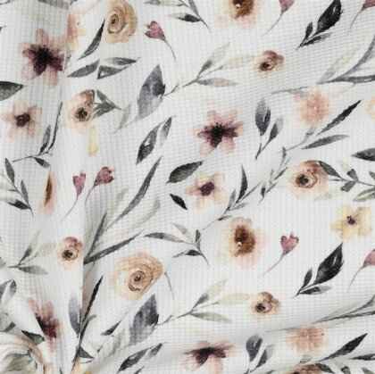 0,6 Meter - WaffelJersey Digital Blumenwind - weiss