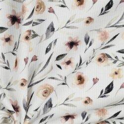 0,6 Meter - WaffelJersey Digital Blumenwind - weiss