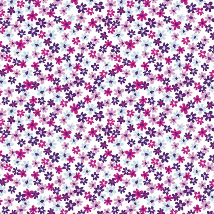0,5 Meter - Baumwollpopeline kleine lila Blumen - altweiss