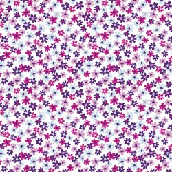 0,5 Meter - Baumwollpopeline kleine lila Blumen - altweiss