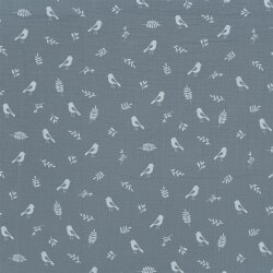 0,4 Meter - Musselin Vögel & Zweige - stahlblau