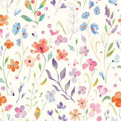 0,4 Meter - Musselin Digital Aquarell Blumenwiese - creme