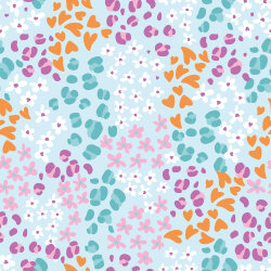 0,9 Meter - Baumwolljersey Blumen und Herzen - wasserblau