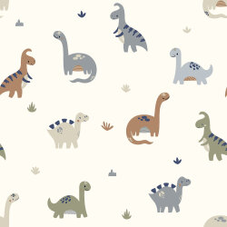 0,3 Meter - Baumwolljersey süsse Dinos - cremeweiss