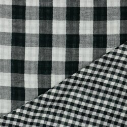0,6 Meter - Doppelseitiger Musselin CHECKS - schwarz