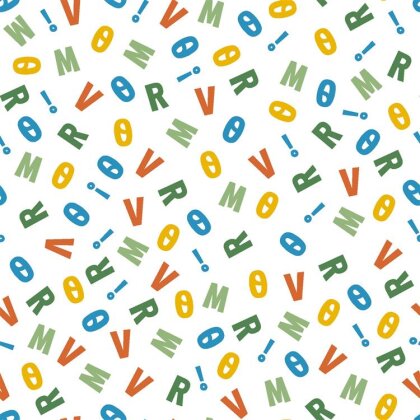 0,8 Meter - Baumwollpopeline bunte Buchstaben - weiss