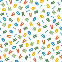 0,8 Meter - Baumwollpopeline bunte Buchstaben - weiss