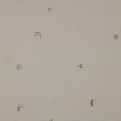 Musselin Bestickt Mond und Sterne - natur