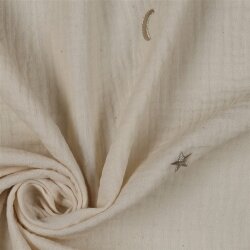 Musselin Bestickt Sterne - natur