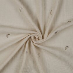 Musselin Bestickt Sterne - natur