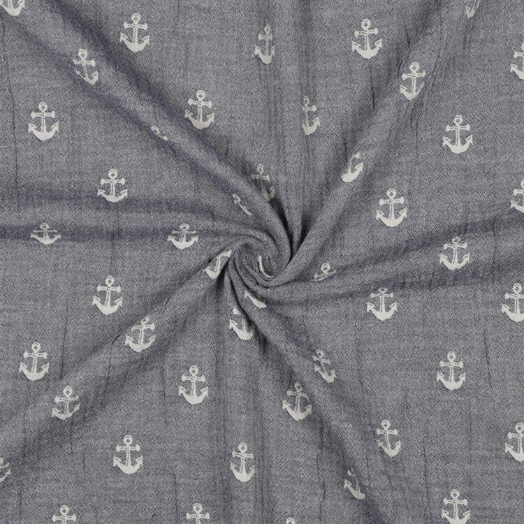 Musselin Jacquard Anker 2-Seitig - dunkelblau