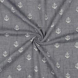 Musselin Jacquard Anker 2-Seitig - dunkelblau