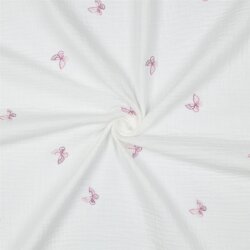 Musselin Bestickt Schmetterlinge - weiss/lila