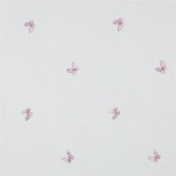 Musselin Bestickt Schmetterlinge - weiss/lila
