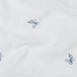 Musselin Bestickt Schmetterlinge - weiss/blau