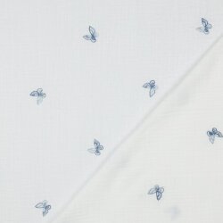 Musselin Bestickt Schmetterlinge - weiss/blau
