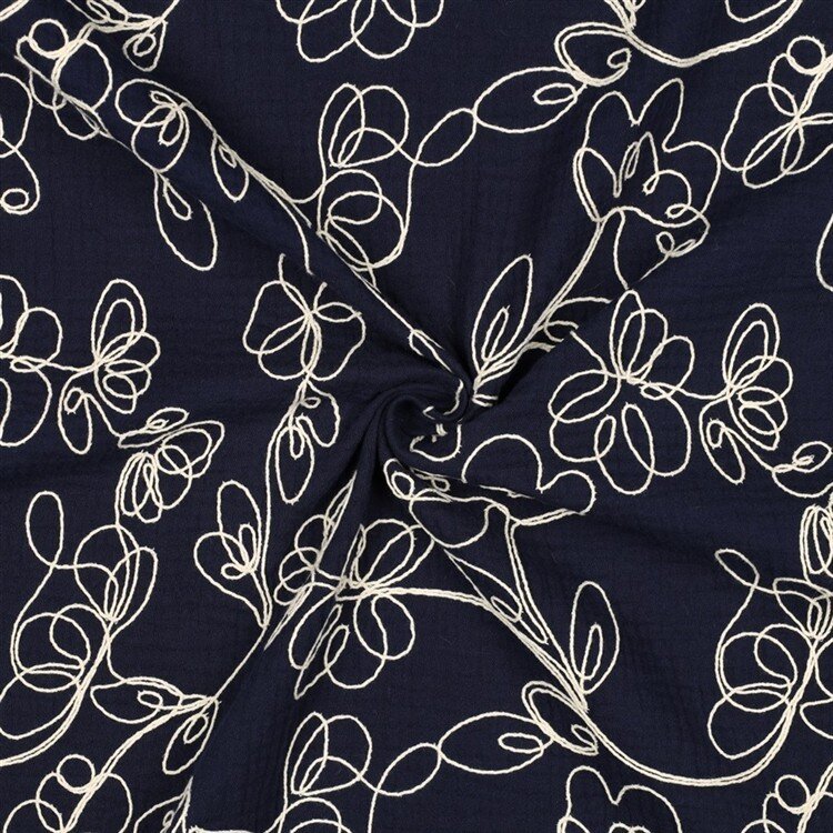 Musselin Bestickt Blumen - dunkelblau
