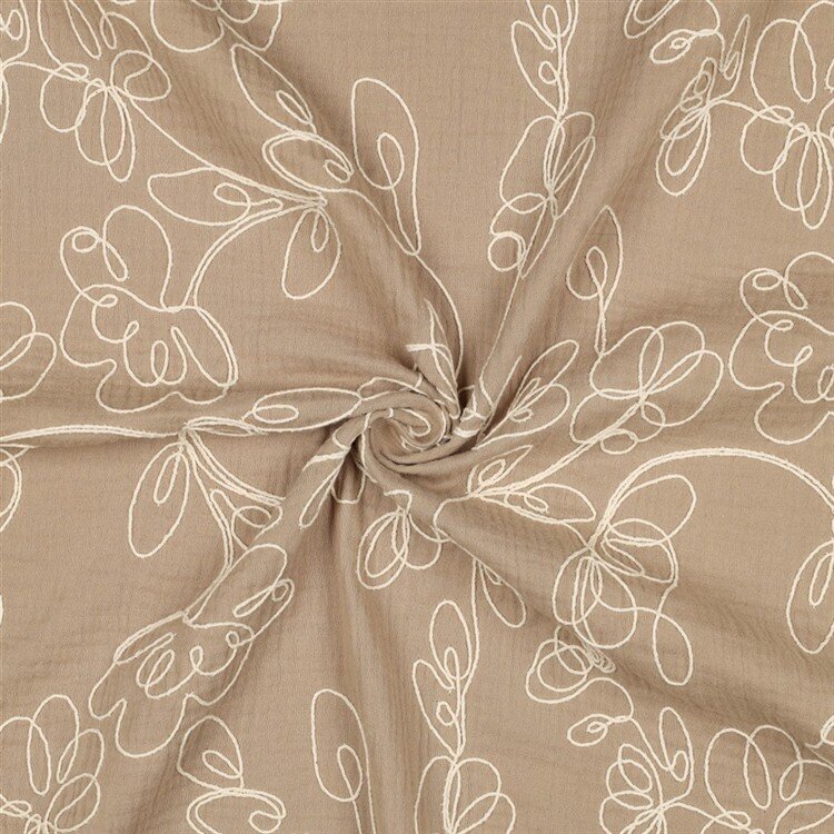 Musselin Bestickt Blumen - beige