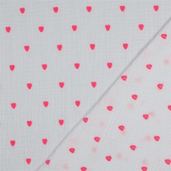 Musselin Bestickt Neon Herzen - weiß