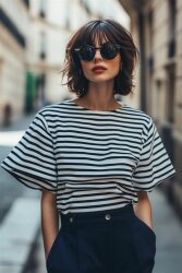 French Terry Streifen - altweiß/kaltbraun