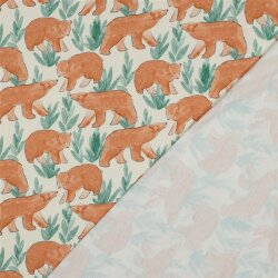 French Terry Bären im Gras - cremebeige